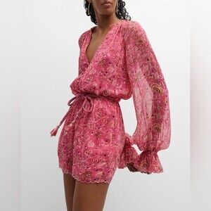 Hemant & Nandita Nara Romper With Braided Belt in Tulip Pink NWT Size Small